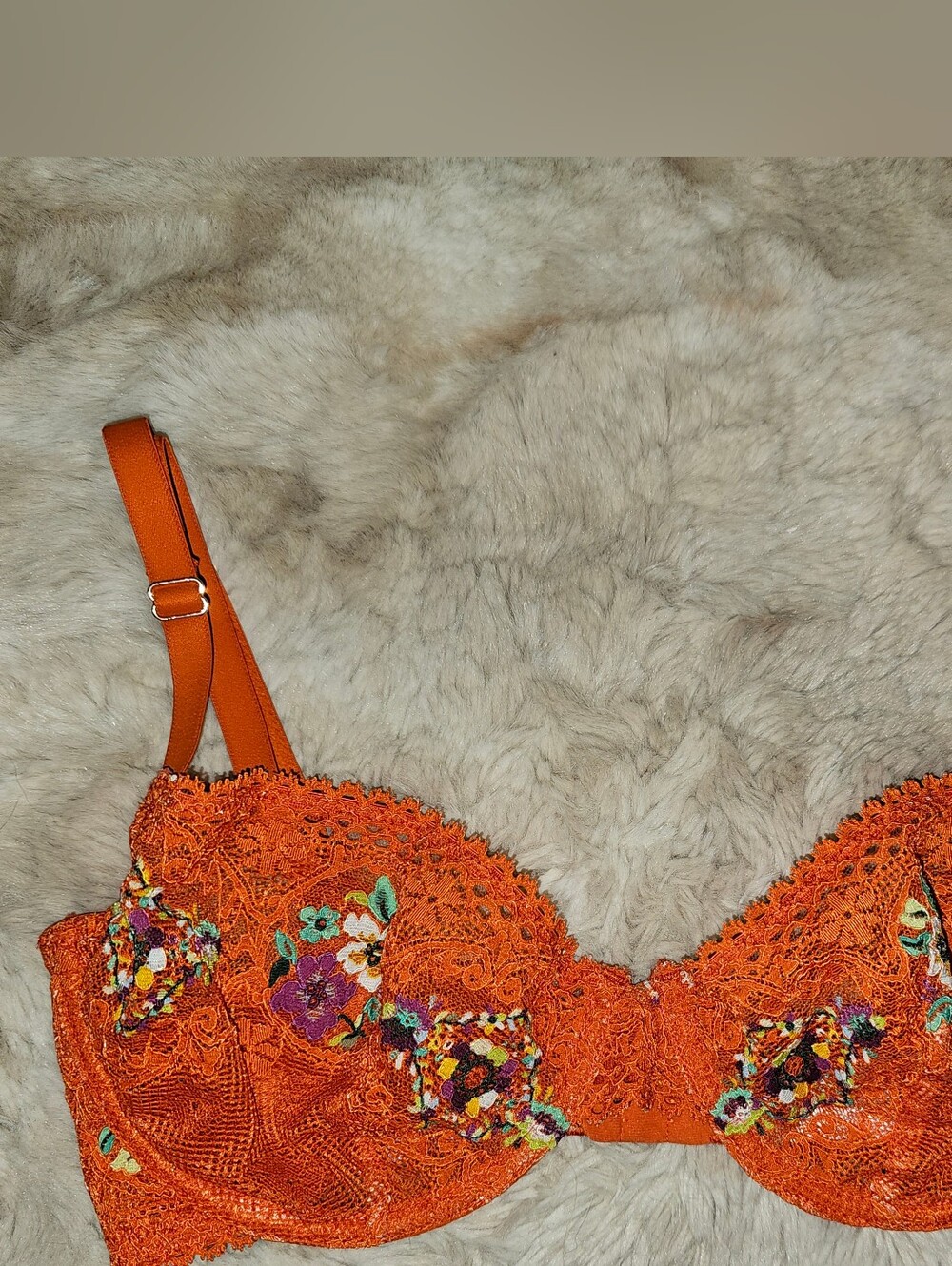 Savage X Fenty Dolled Up Unlined Underwire Orange Floral Lace Demi Bra 32DDD US